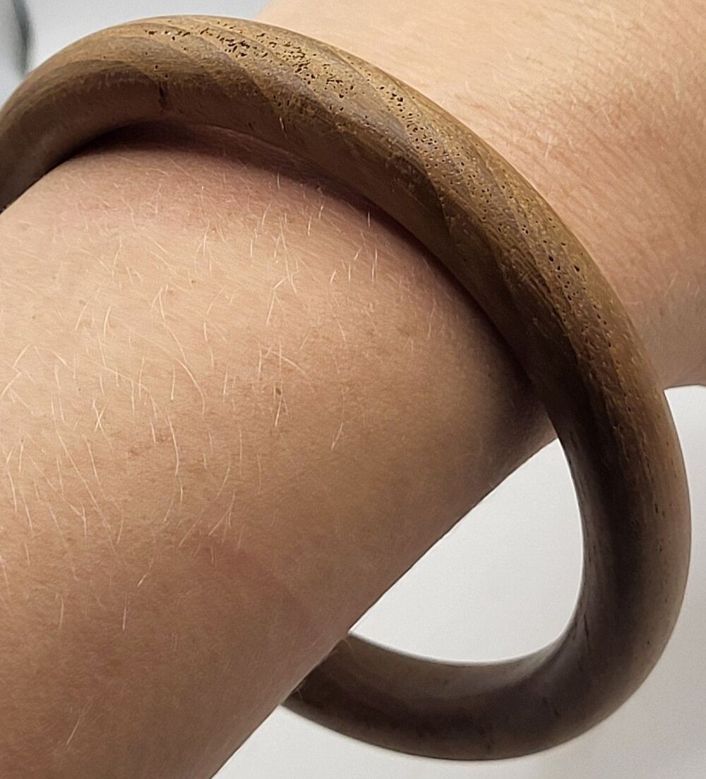 Vintage Wood Bangle Bracelet Mid Century 1960s Mod Boho Brown Carved Wooden Cuff